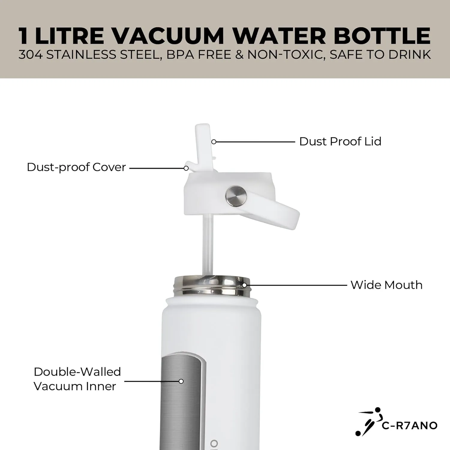 Stainless Steel Insulated Water Bottle with 2 Lids (Straw & Spout) – Double-Walled Vacuum Flask for Sports, Hiking & Travel – Leak-Proof & BPA-Free
