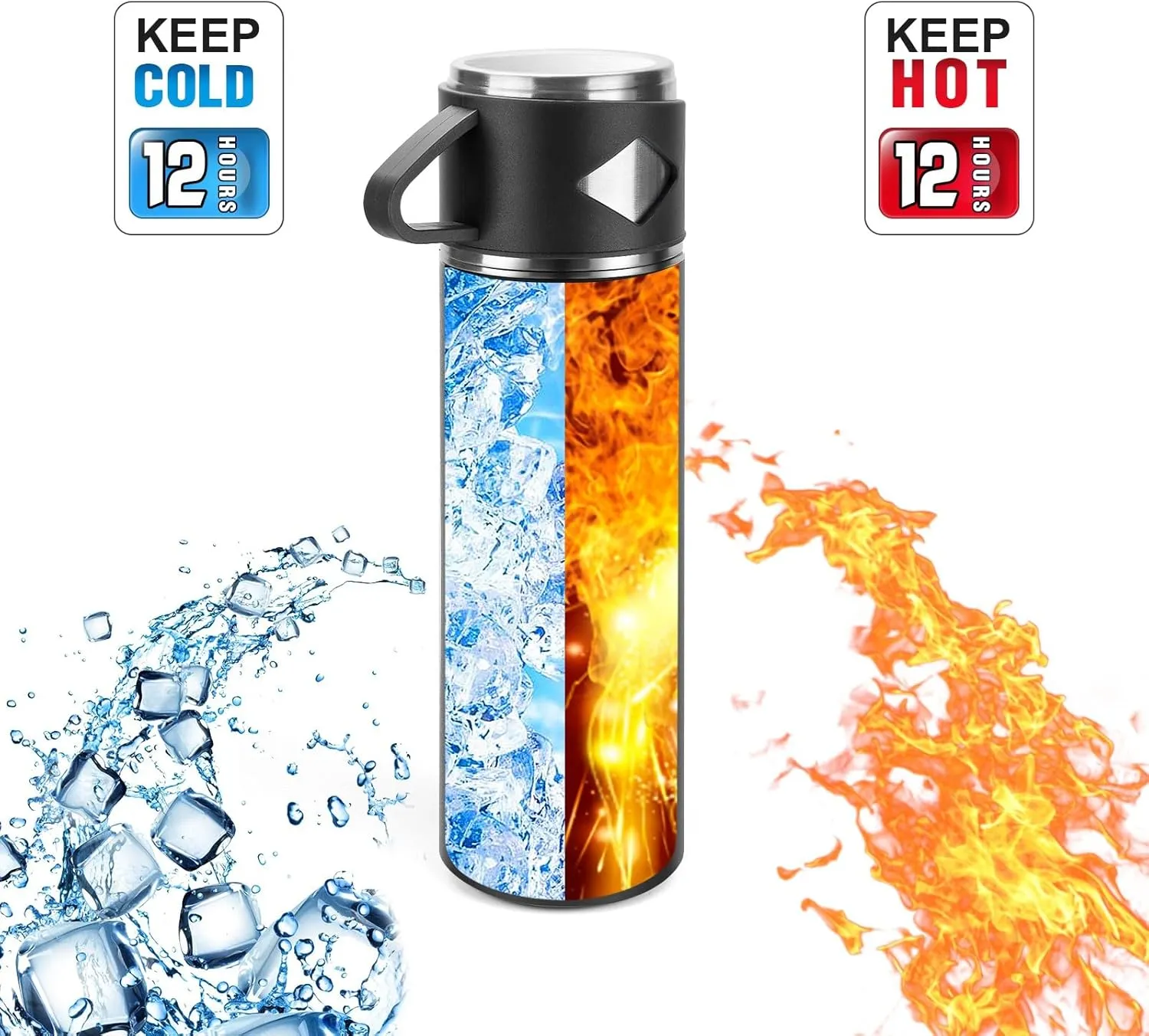 Stainless Steel Thermo 700ml/23.7oz Vacuum Insulated Bottle with Cup for Coffee Hot drink and Cold drink water flask.(Black,Set)