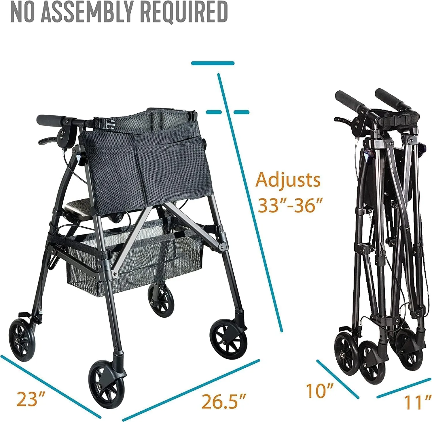 Stander Wonder Rollator Plus, Lightweight Folding Mobility Rolling-Walker, EZ Fold-N-Go-Rollator for Seniors and Adults, 6-inch Wheels, Locking Brakes and Padded Seat with Backrest, Regal Rose