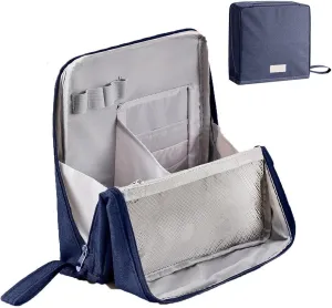 Standing Makeup Bag Portable, Large Capacity, Doresty Makeup Bag, Waterproof Multipurpose Stand up Toiletry Bags Stationery Organizer, Toiletry Bags with Compartments for Traveling (Navy)