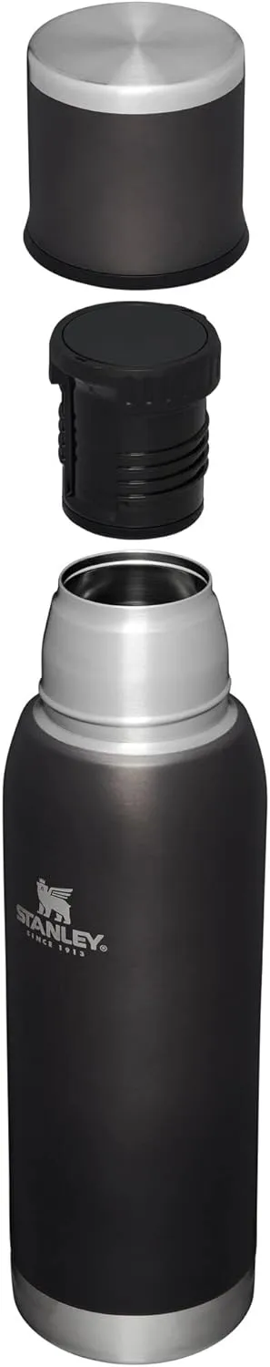 Stanley Adventure-To-Go Vacuum Bottle 25 oz | Wide Mouth with Leakproof Cup Lid | Keep Drinks Hot or Cold | Packable for Travel | Insulated Stainless Steel Thermos | BPA-Free | Charcoal Glow
