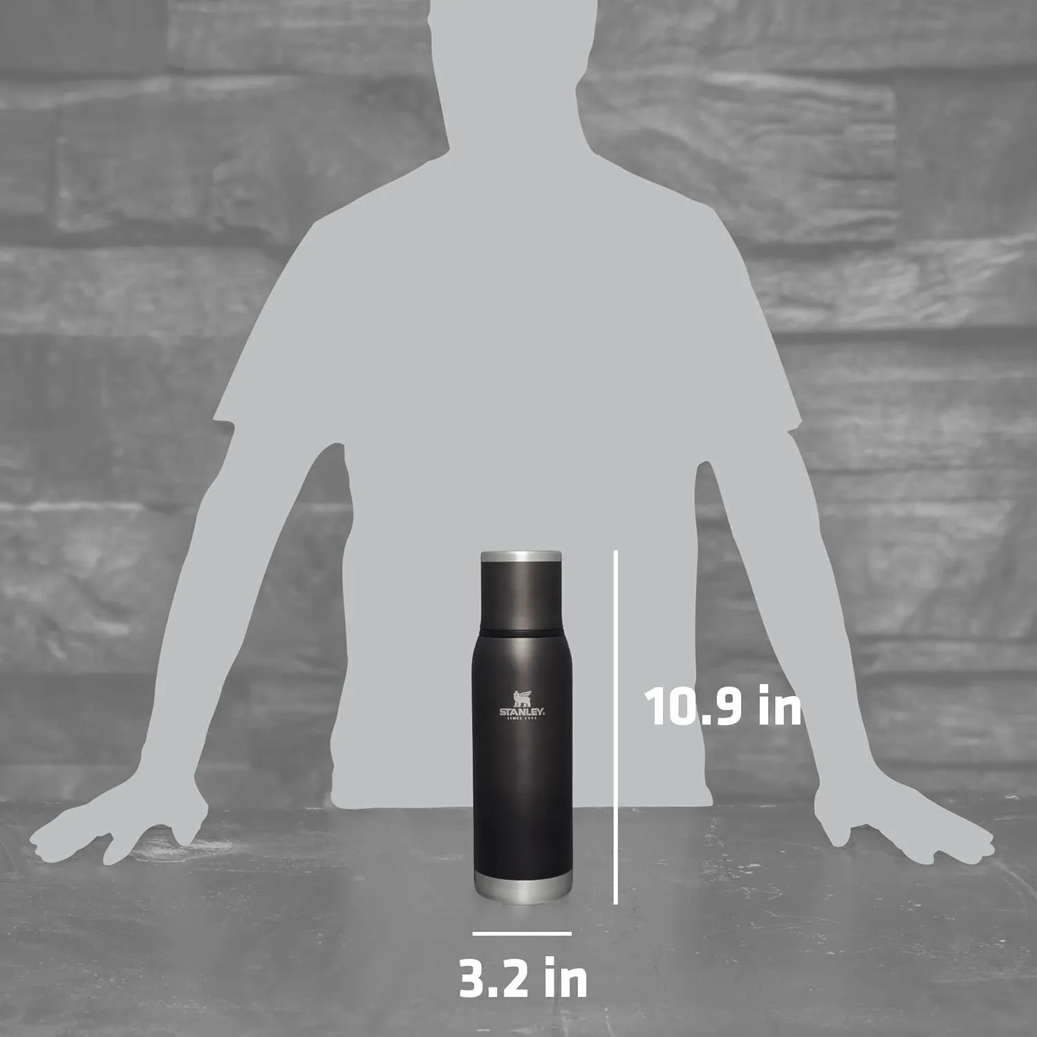 Stanley Adventure-To-Go Vacuum Bottle 25 oz | Wide Mouth with Leakproof Cup Lid | Keep Drinks Hot or Cold | Packable for Travel | Insulated Stainless Steel Thermos | BPA-Free | Charcoal Glow
