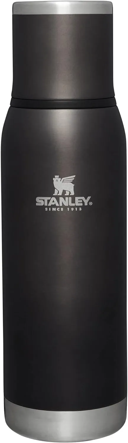 Stanley Adventure-To-Go Vacuum Bottle 25 oz | Wide Mouth with Leakproof Cup Lid | Keep Drinks Hot or Cold | Packable for Travel | Insulated Stainless Steel Thermos | BPA-Free | Charcoal Glow