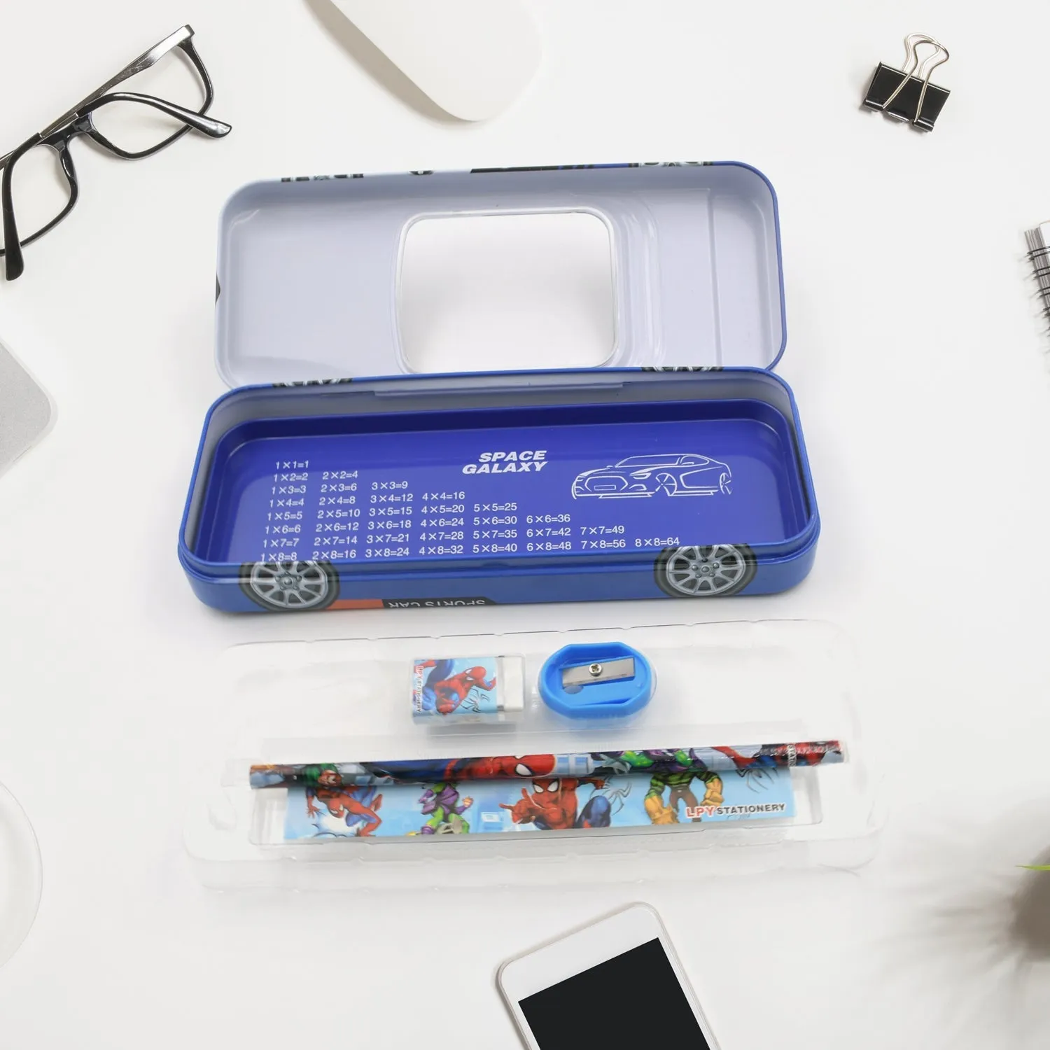 Stationery  Stationery Compass for Return Kids Compass, Pencil (5Pc Pencil Kids Shape Box, Set) Compass Sharpner, Discounted delivery for Fast response & Box, Scale for Pencil School Metal Gift Car Gift Eraser, Case Box, With Kids Birthday