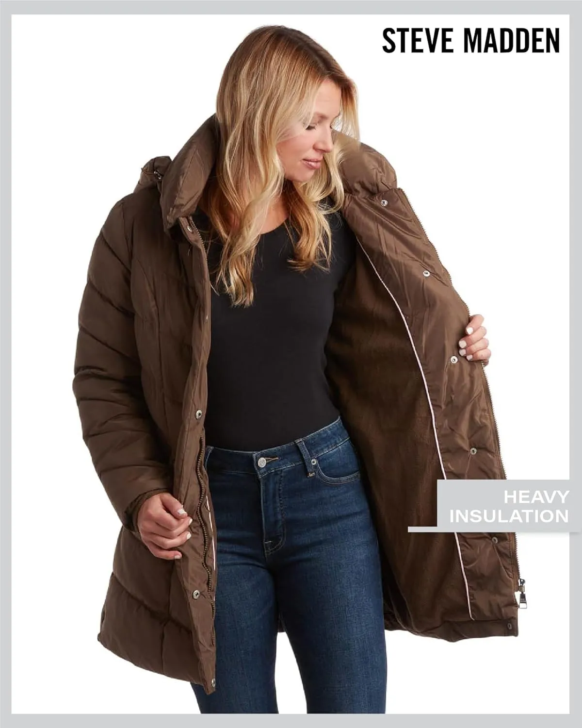 Steve Madden Women's Insulated Quilted Puffer Parka Winter Coat with Hood (S-XL)