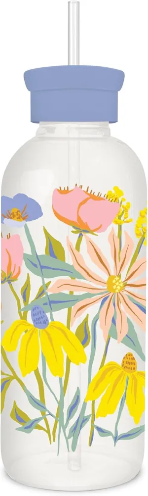 Studio Oh! New Glass Water Bottle with Straw 25oz, Reusable Cute Glass Bottle Eco Friendly, Shatter-Resistant, Aesthetic Waterbottle with Silicone Coating, Springtime Blossoms Design