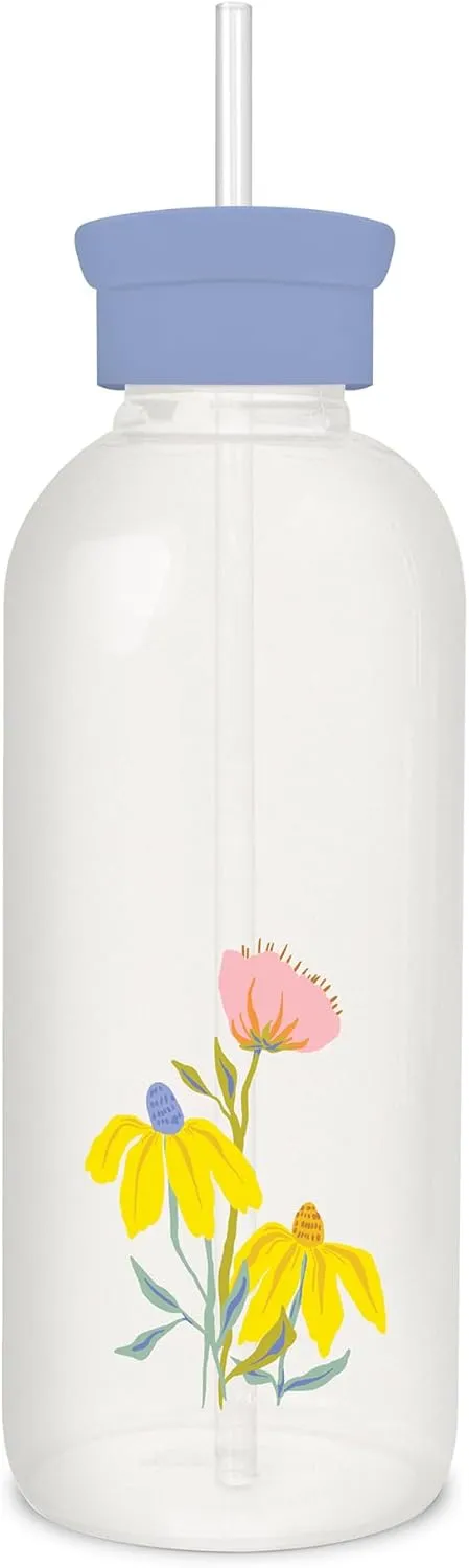 Studio Oh! New Glass Water Bottle with Straw 25oz, Reusable Cute Glass Bottle Eco Friendly, Shatter-Resistant, Aesthetic Waterbottle with Silicone Coating, Springtime Blossoms Design