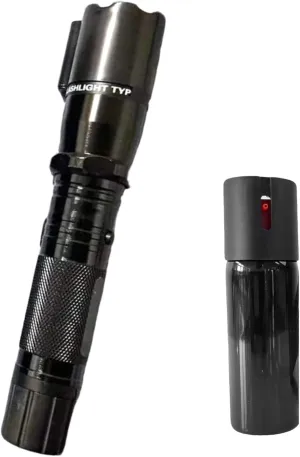 Stun Gun Flashlight and Pepper Spray Combo for Self Defense Rechargeable LED Light with Keychain Gel Spray for Women and Men