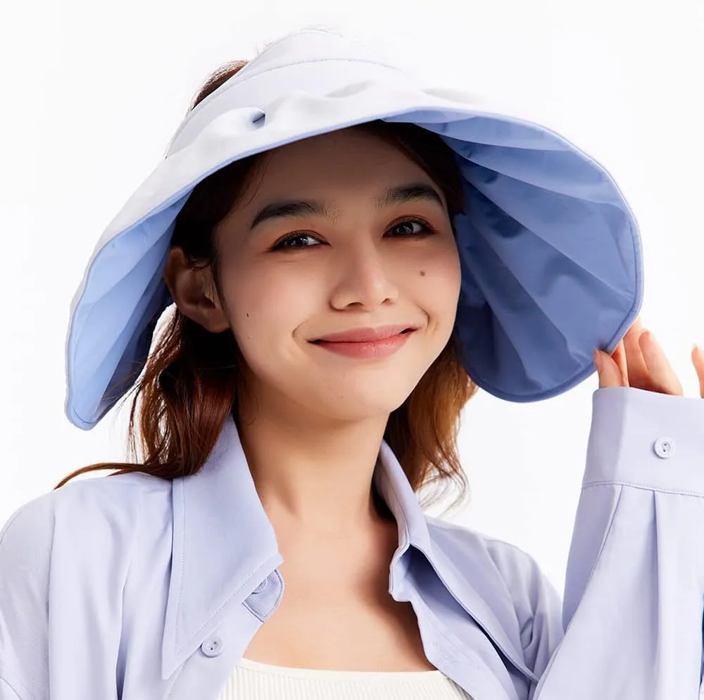 Sun Visor Hat for Women Wide Brim Foldable UPF 50  UV Protection Beach Cap Roll Up Packable Ponytail Shell Hats SLH3M433