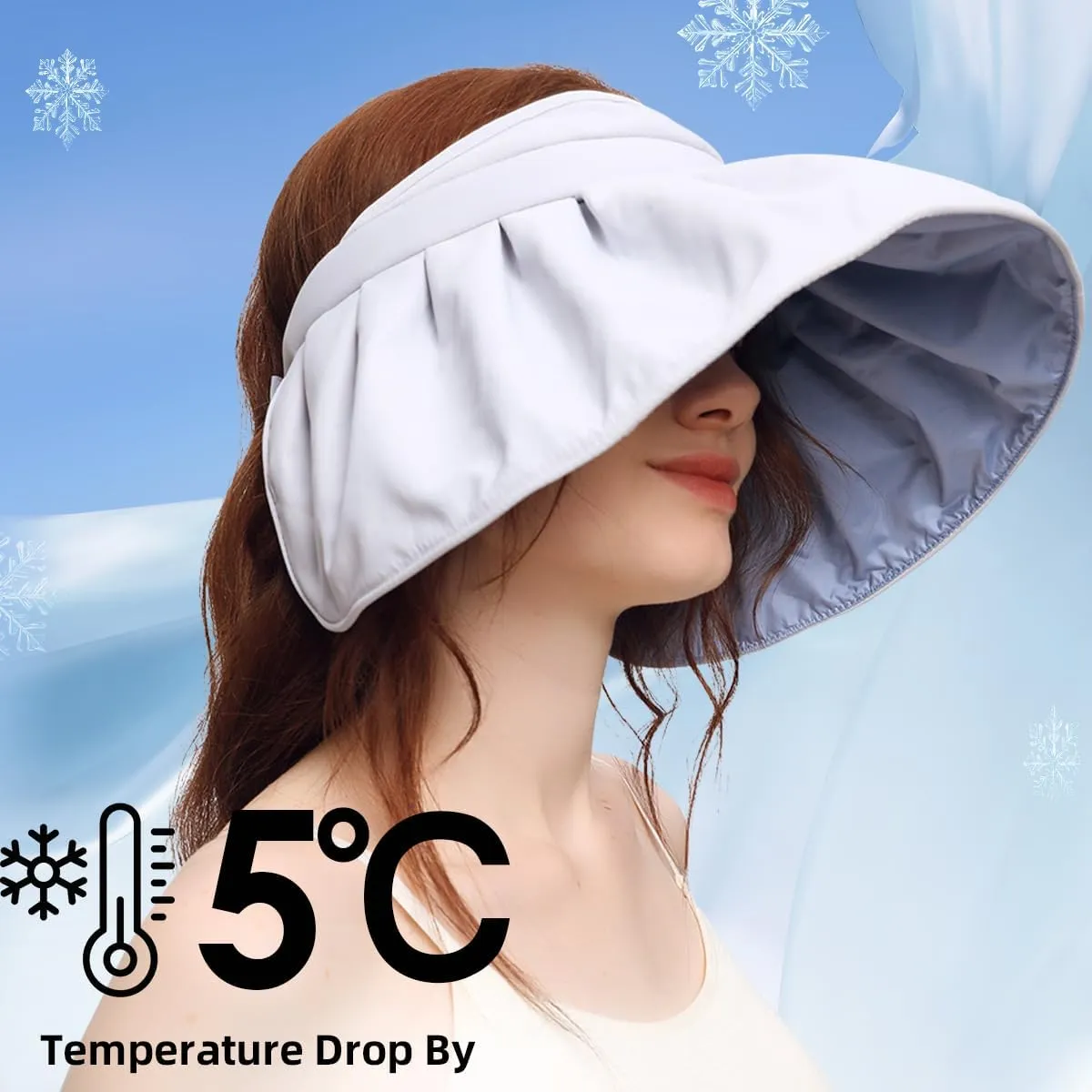 Sun Visor Hat for Women Wide Brim Foldable UPF 50  UV Protection Beach Cap Roll Up Packable Ponytail Shell Hats SLH3M433