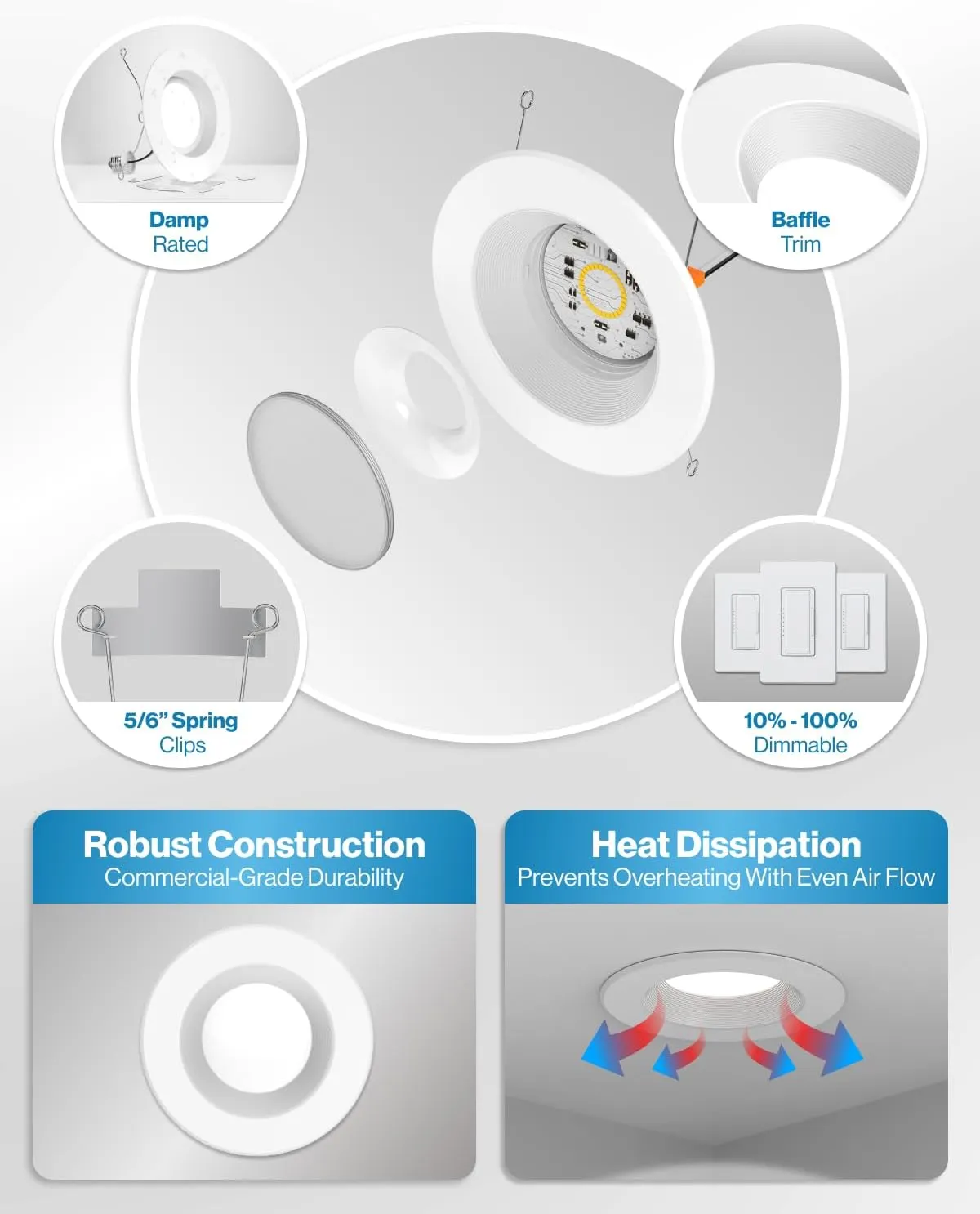 Sunco 12 Pack LED Recessed Lighting 6 Inch, LED Can Lights Retrofit Lighting Downlight, 965 LM, 4000K Cool White, Dimmable, Baffle Trim, 13W=120W, 50000 Lifetime Hours, Damp Rated UL.