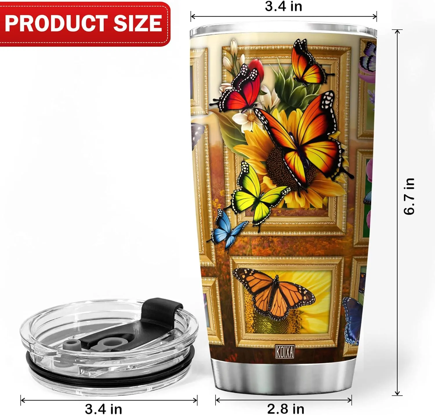 Sunflower Print Tumbler 20 Oz Monarch Butterfly Coffee Cup With Lid Butterflies Sunflowers Gifts For Women Birthday Present Stainless Steel Mug Vintage Floral Flowers Animals