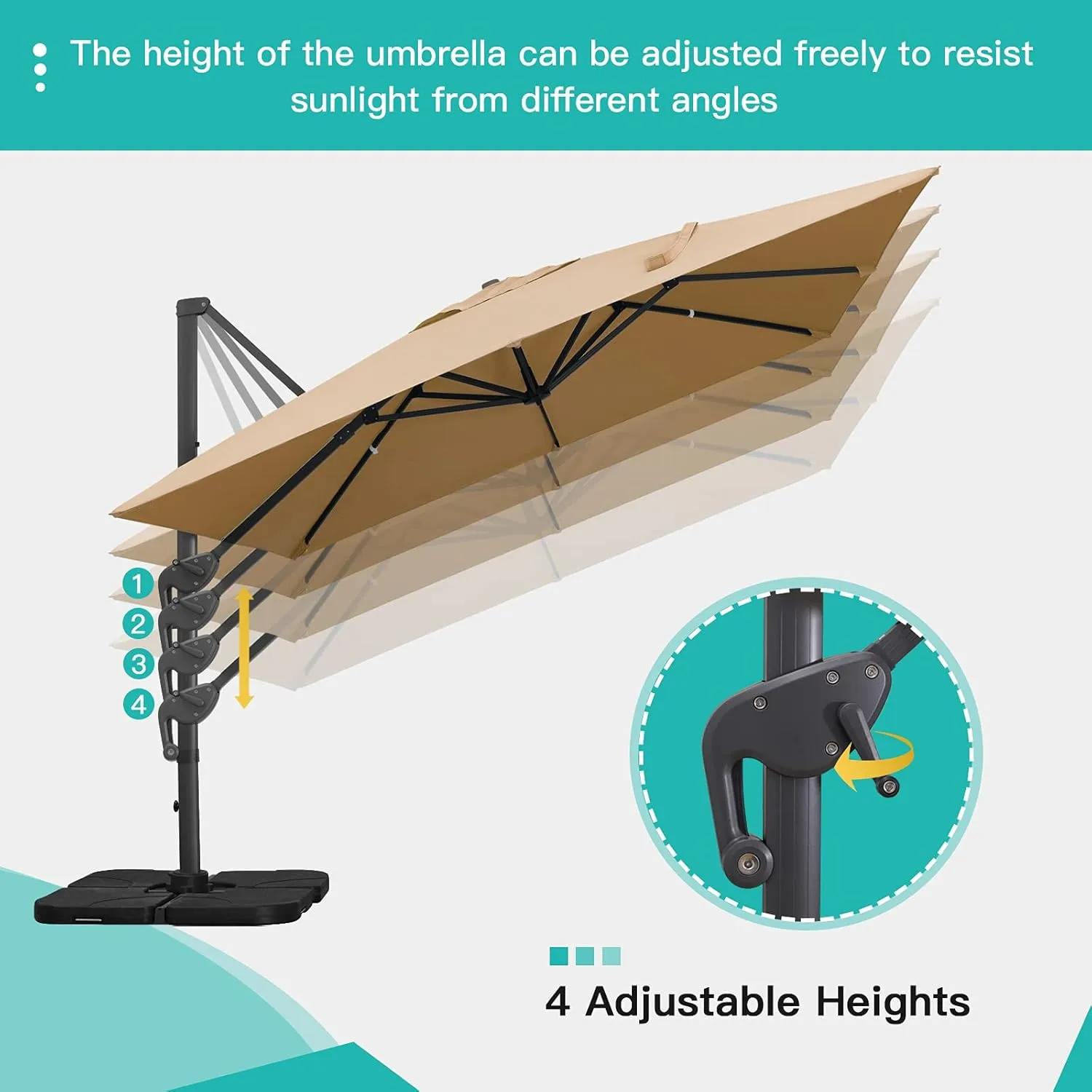 Sunnyglade 10x13Ft Cantilever Patio Umbrella Rectangular Deluxe Offset 360°Rotation & Integrated Tilting System Hanging Umbrella for Market Garden Deck Pool Backyard Patio (Tan)