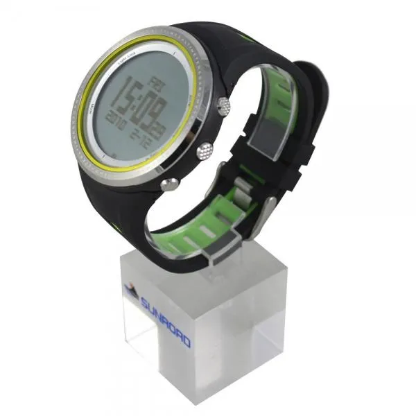 SUNROAD 5ATM Waterproof Digital Sports Watch with Altimeter Barometer Compass Pedometer Thermometer Green Black & Silver Edge