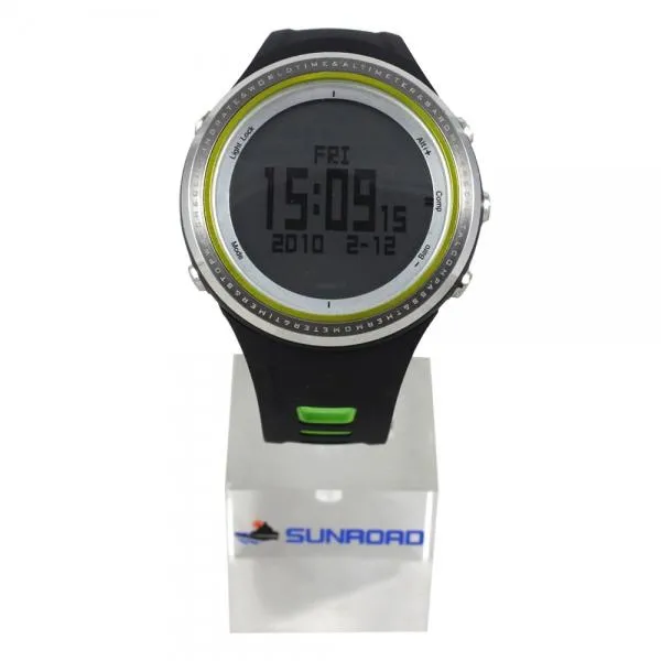 SUNROAD 5ATM Waterproof Digital Sports Watch with Altimeter Barometer Compass Pedometer Thermometer Green Black & Silver Edge
