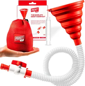 Super Compact Funnel, Hose & Valve - Convenient, Portable, Quality Silicone, Fast-Flow Valve, Includes Discreet Carry Bag (Red)
