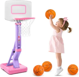 SUPER JOY Toddler Basketball Hoop for Kids 1-3,2-4, Height Adjustable Basketball Hoop for Indoor Outdoor Play, Portable Basketball Goal Poolside Basketball Toy for Little Boys Girls