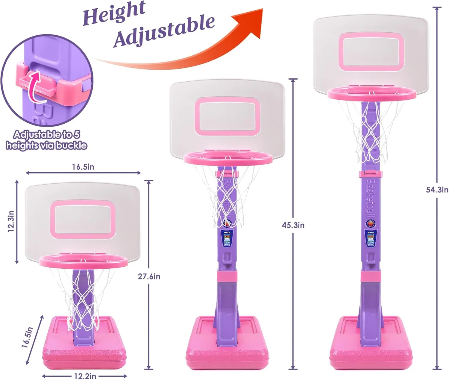 SUPER JOY Toddler Basketball Hoop for Kids 1-3,2-4, Height Adjustable Basketball Hoop for Indoor Outdoor Play, Portable Basketball Goal Poolside Basketball Toy for Little Boys Girls