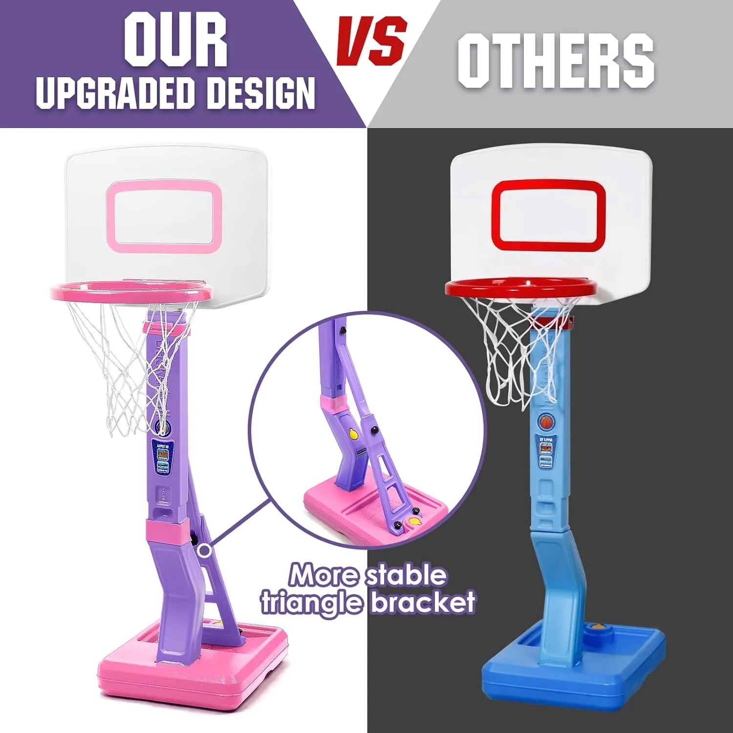 SUPER JOY Toddler Basketball Hoop for Kids 1-3,2-4, Height Adjustable Basketball Hoop for Indoor Outdoor Play, Portable Basketball Goal Poolside Basketball Toy for Little Boys Girls