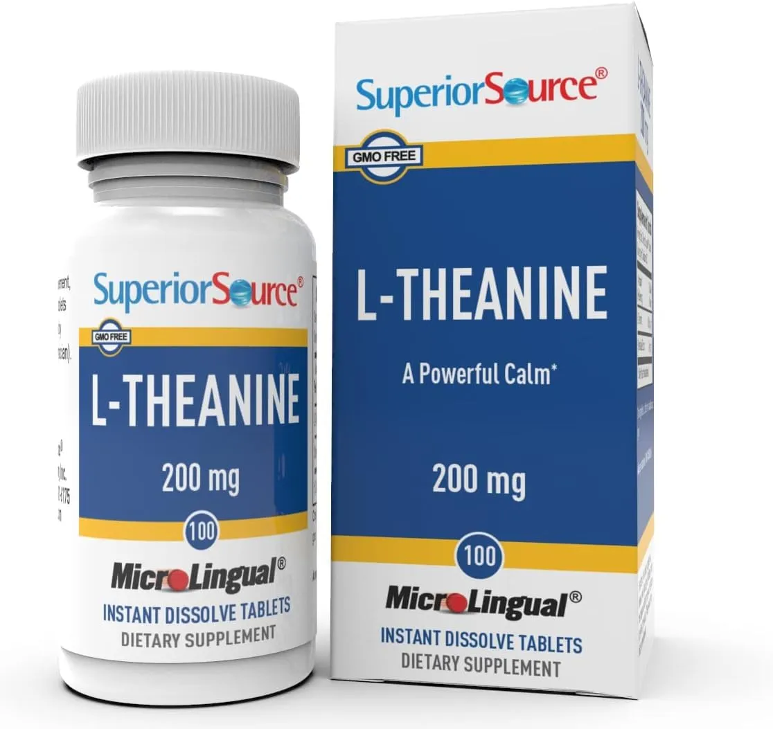 Superior Source L-Theanine 200 mg - Brain Health Support Supplement for Adults - Supplement Formula Aids Better Sleep & Daily Energy - Supports Concentration Naturally - 100 Instant Dissolve Tablets
