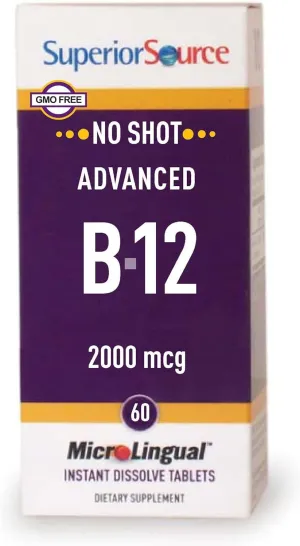 Superior Source NO Shot Advanced B-12 2000 mcg - Vitamin B12 Supplement Supports Heart Health & Healthy Energy - Methylcobalamin Supplement Formula - 60 Sublingual Dissolving Tablets