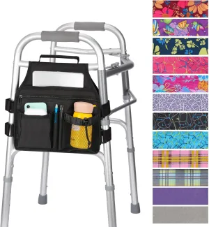 supregear Side Walker Bag, Walker Accessories Bag w/Cup Holder, Folding Walker Basket Waterproof Walker Organizer Caddy Pouch for Most Walker with Side Bar for Seniors, Elderly, Double Sided