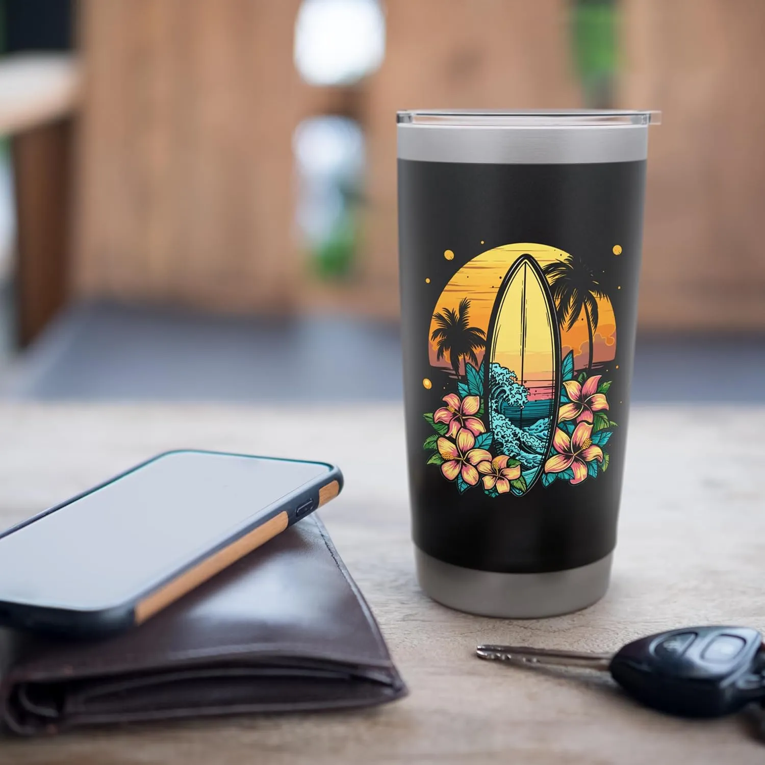 Surfboard Comic Look Surfing Trip Stainless Steel Insulated Tumbler