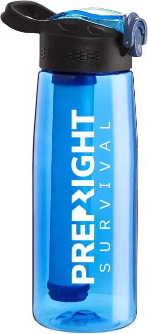 Survival - 4-Stage Water Filter Bottle, BPA-Free Water Bottle for Survival Gear, Camping, and Travel, Blue