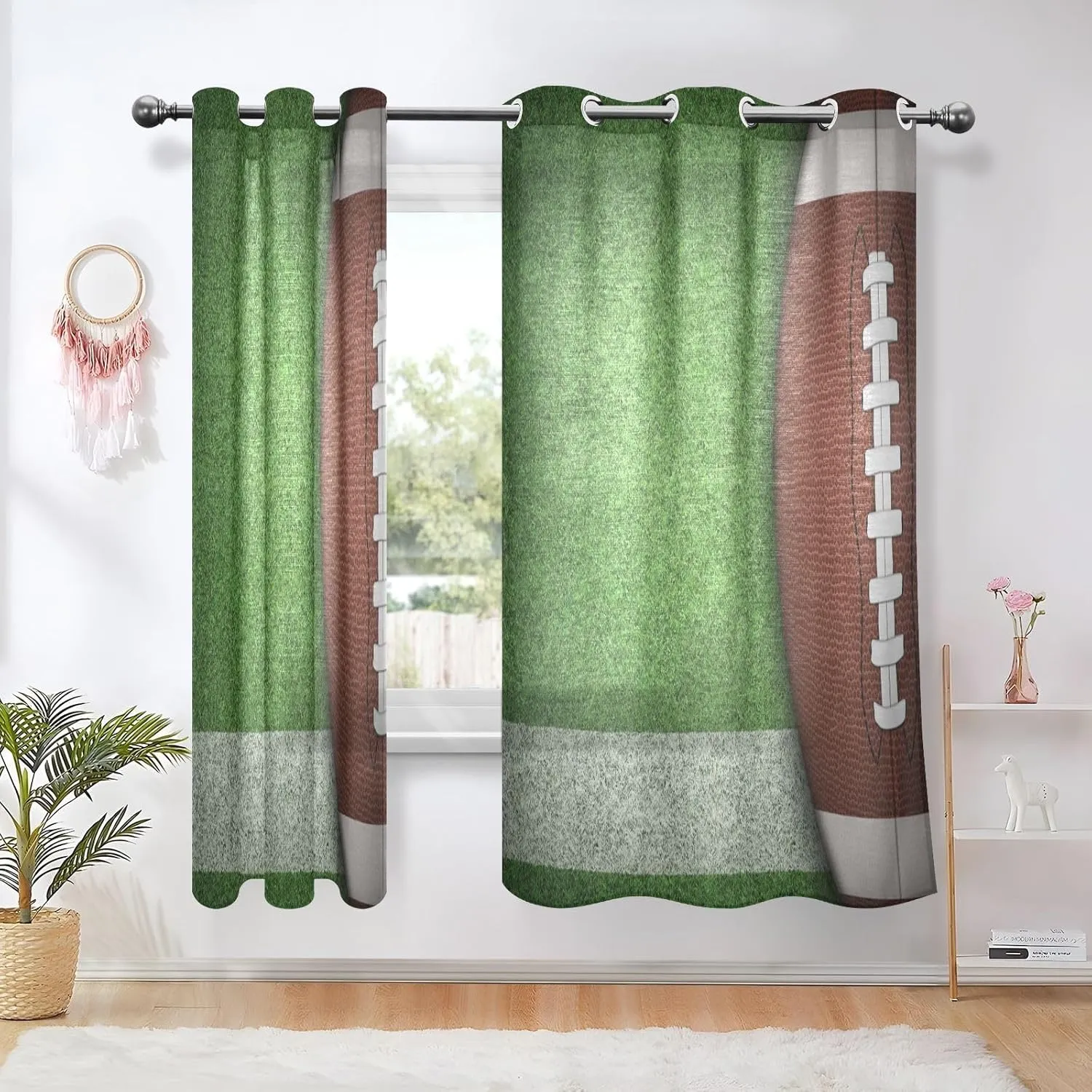 susiyo Football Grassland Curtains Grommet Top Window Curtain, Modern Blackout Curtains Semi Sheer Not See Through Window Curtains Noise Reducing for Bedroom Living Room,2 Panels,42 x 63 Inch