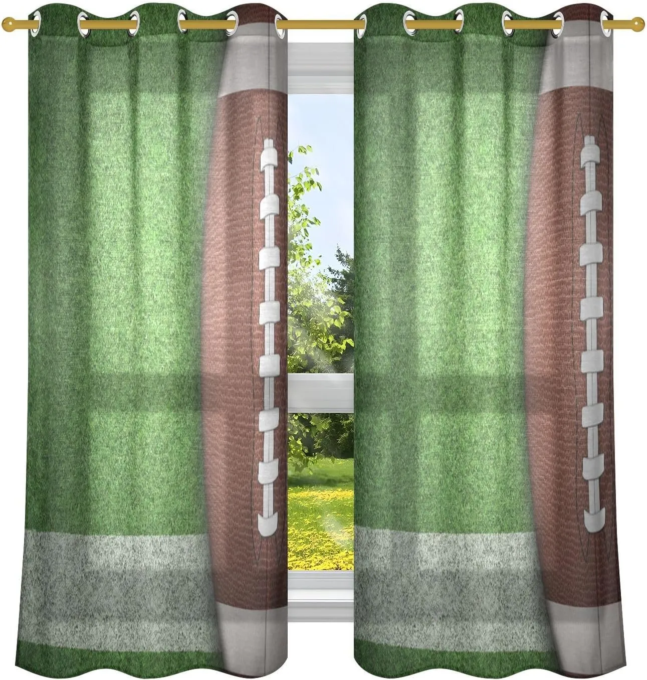 susiyo Football Grassland Curtains Grommet Top Window Curtain, Modern Blackout Curtains Semi Sheer Not See Through Window Curtains Noise Reducing for Bedroom Living Room,2 Panels,42 x 63 Inch