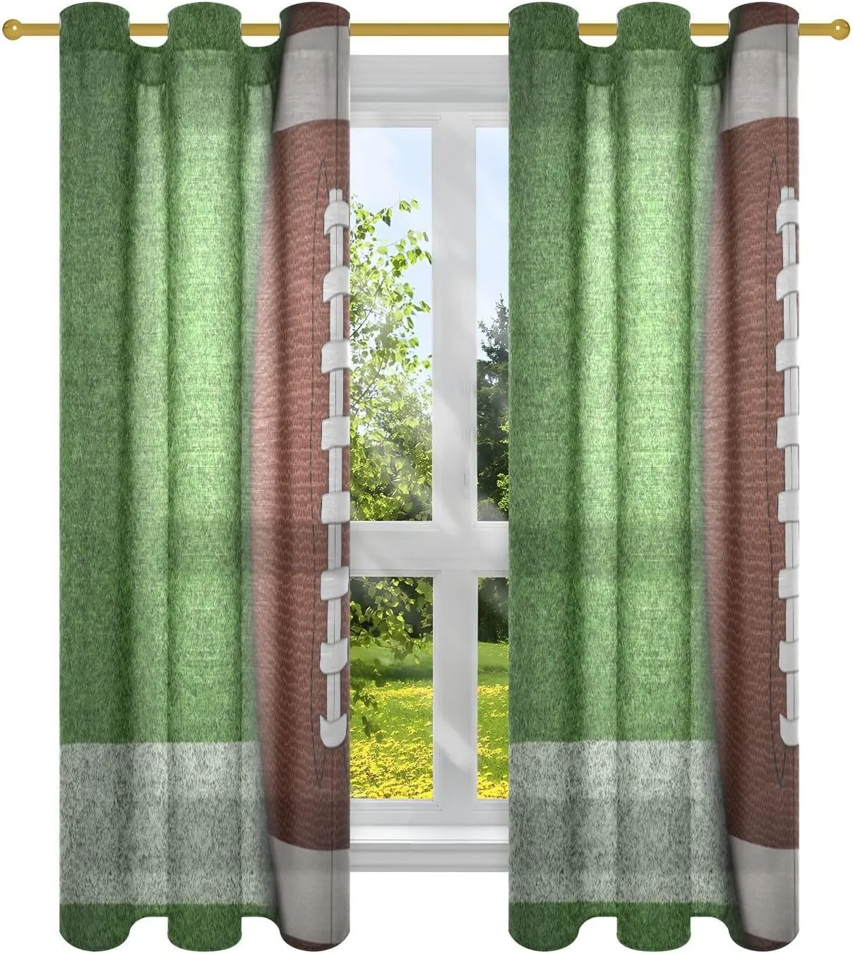 susiyo Football Grassland Curtains Grommet Top Window Curtain, Modern Blackout Curtains Semi Sheer Not See Through Window Curtains Noise Reducing for Bedroom Living Room,2 Panels,42 x 63 Inch