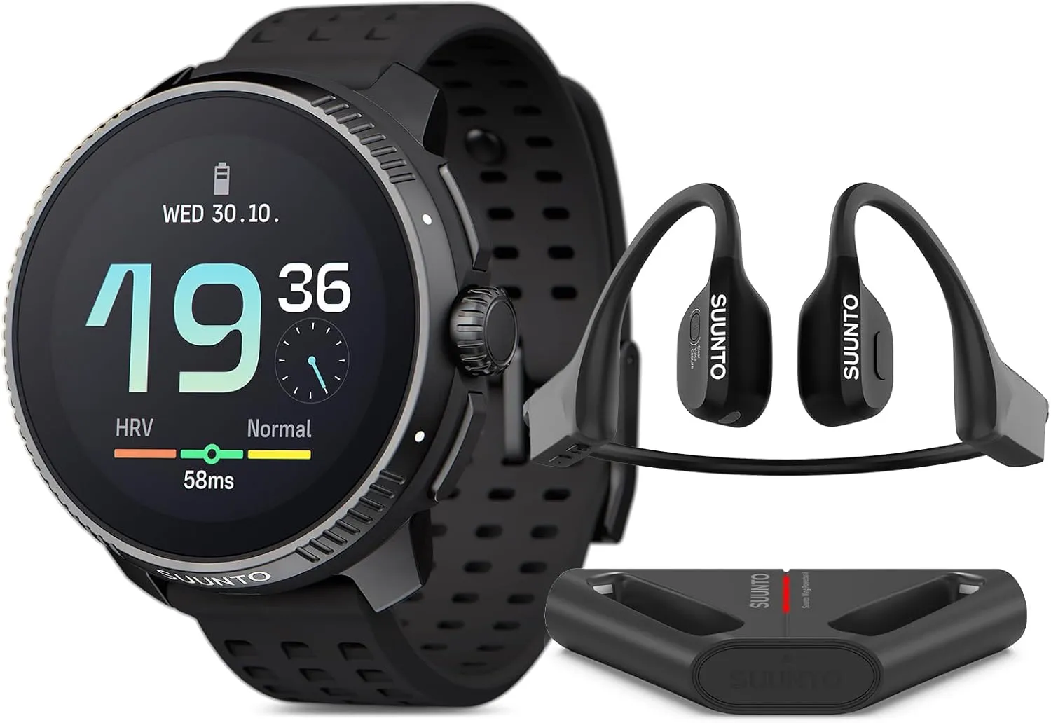 SUUNTO Race Stainless Steel GPS Sports Watch Black, Wing Bone Conduction Headphone Black