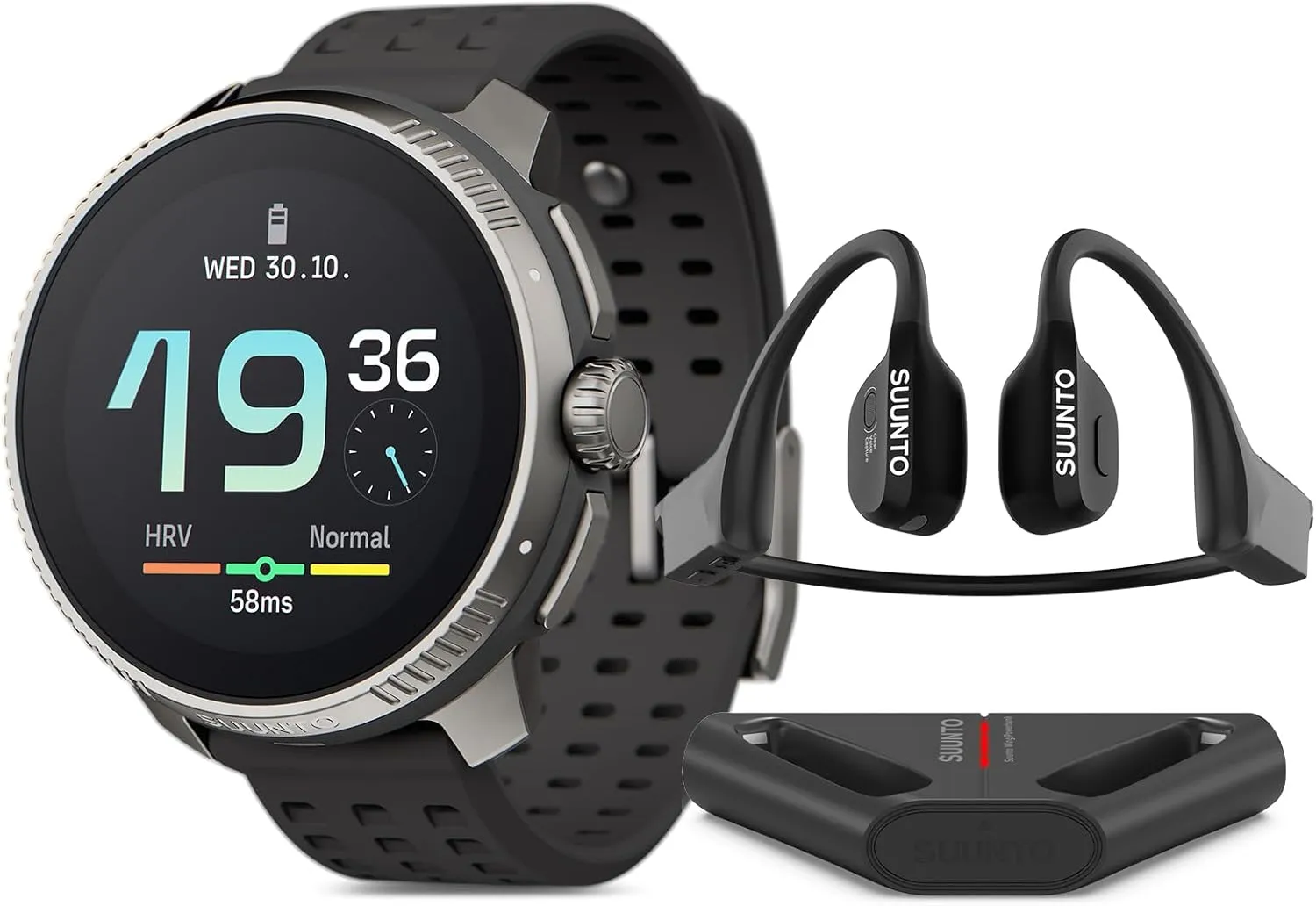 SUUNTO Race Titanium GPS Sports Watch Charcoal, Wing Bone Conduction Headphone Black