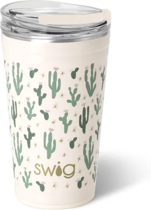 Swig Life 24oz Party Cup, Stackable Insulated Travel Coffee Tumbler with EZ Slider Lid, Cup Holder Friendly Travel Thermos, Stainless Steel 24 oz Tumbler, Reusable Coffee Mug (Desert Child)