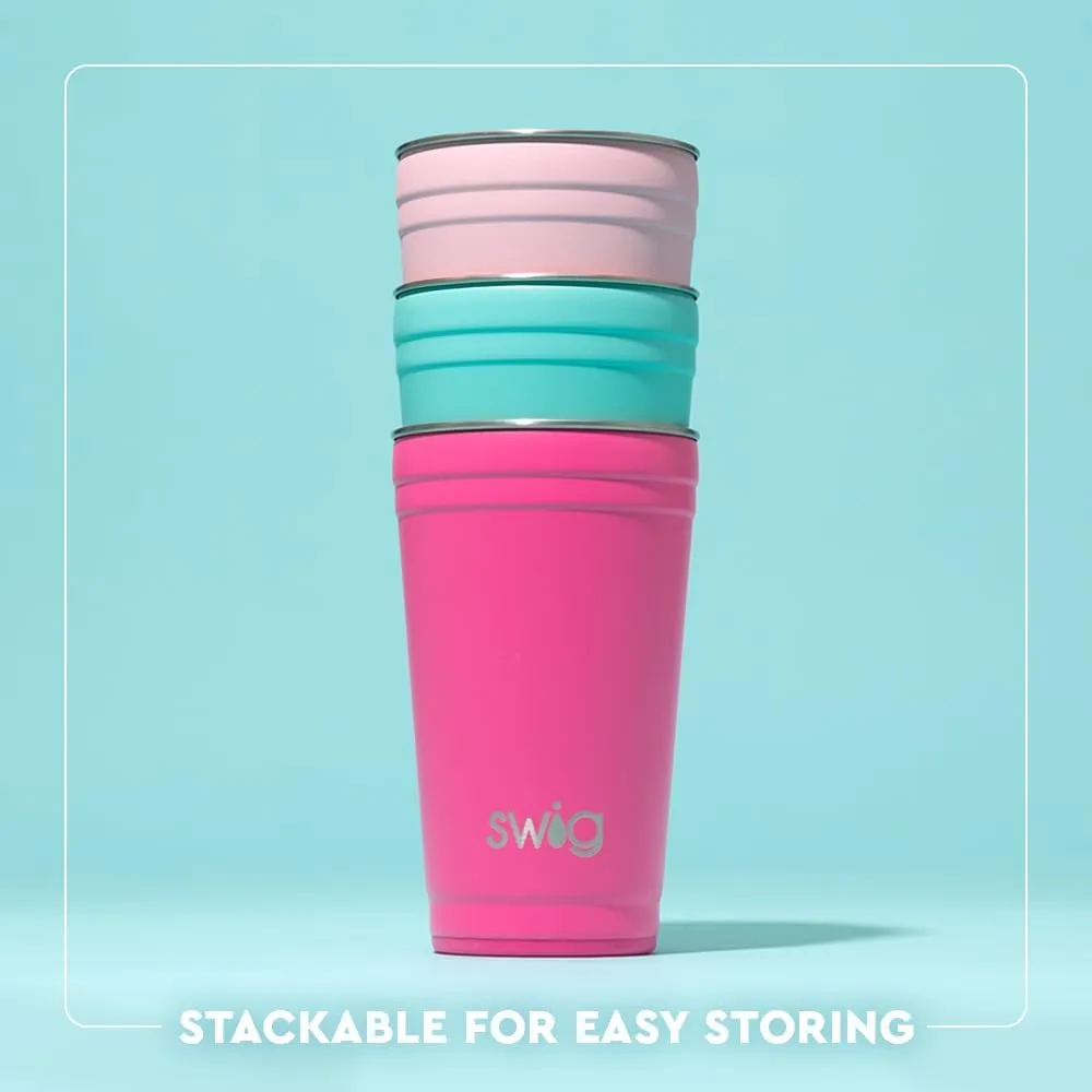 Swig Life 24oz Party Cup, Stackable Insulated Travel Coffee Tumbler with EZ Slider Lid, Cup Holder Friendly Travel Thermos, Stainless Steel 24 oz Tumbler, Reusable Coffee Mug (Desert Child)
