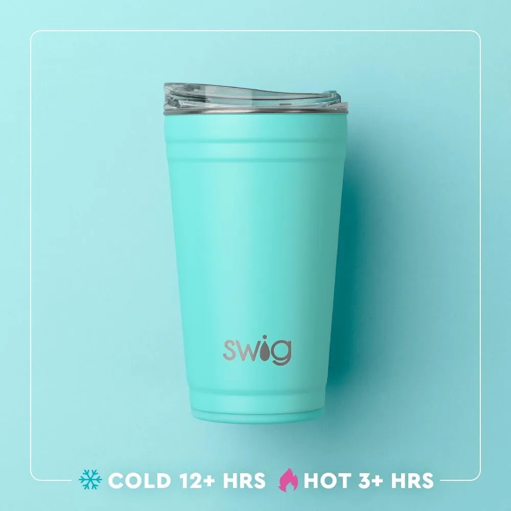 Swig Life 24oz Party Cup, Stackable Insulated Travel Coffee Tumbler with EZ Slider Lid, Cup Holder Friendly Travel Thermos, Stainless Steel 24 oz Tumbler, Reusable Coffee Mug (Desert Child)