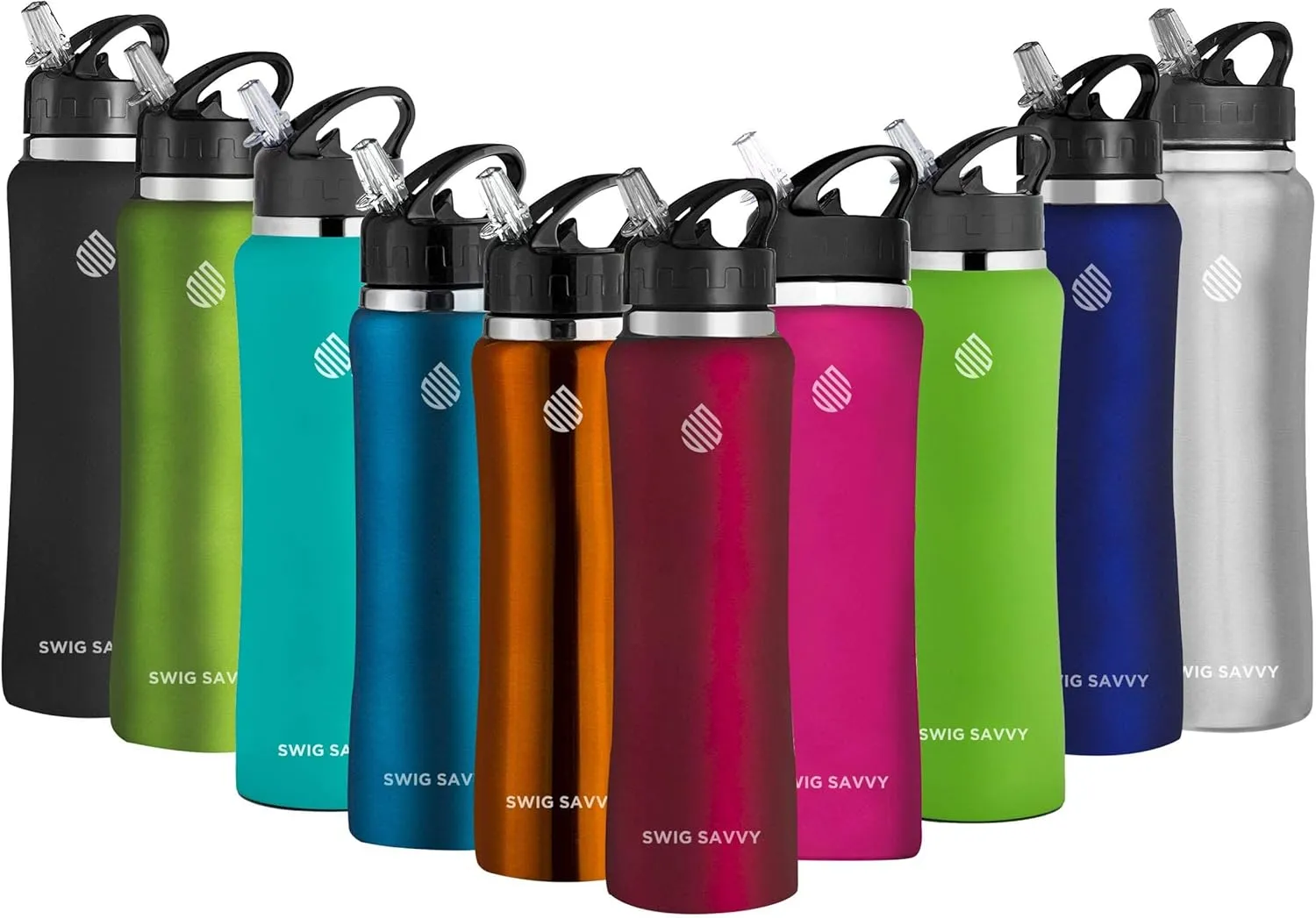Swig Savvy Stainless Steel Water Bottle with Straw, Pouch, Clip, 32oz Flip Top Insulated Water Flask Canteen, Leak-proof Vacuum Hot Thermos, Keeps Drinks Cold for 8 Hours, Aqua Fresh