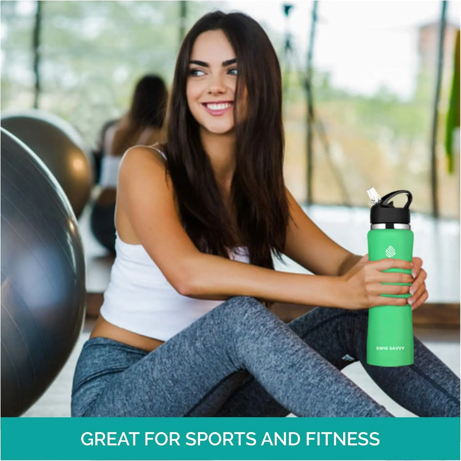 Swig Savvy Stainless Steel Water Bottle with Straw, Pouch, Clip, 32oz Flip Top Insulated Water Flask Canteen, Leak-proof Vacuum Hot Thermos, Keeps Drinks Cold for 8 Hours, Aqua Fresh