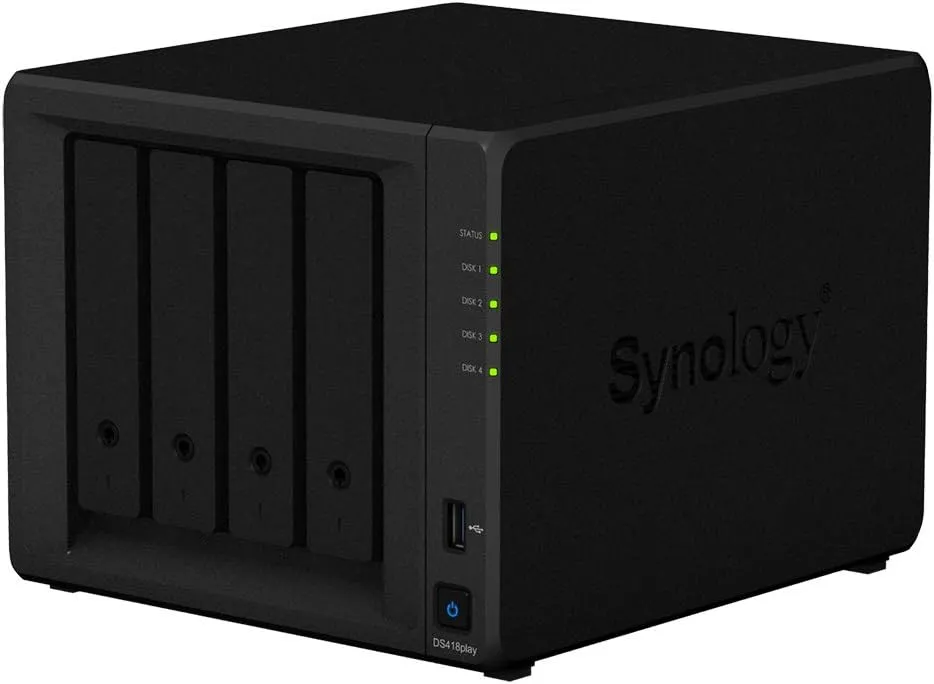 Synology DiskStation DS418play Mini Desktop NAS Server, Intel Celeron J3355 Dual-Core, 6GB DDR3L RAM, 4TB SSD, DSM Software