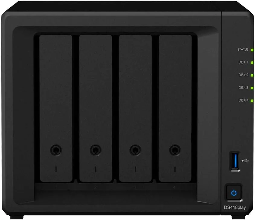 Synology DiskStation DS418play Mini Desktop NAS Server, Intel Celeron J3355 Dual-Core, 6GB DDR3L RAM, 4TB SSD, DSM Software