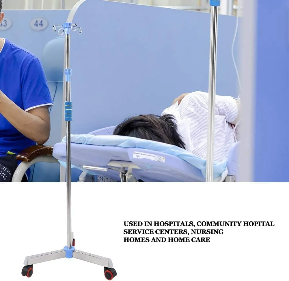 SyufRe Pole Drip Stand with Wheel, Stainless Steel Bag Holder with 2/4 Hooks for Hospital Home Clinic,Height Adjustable Medical Infusion Stand,4 Hooks