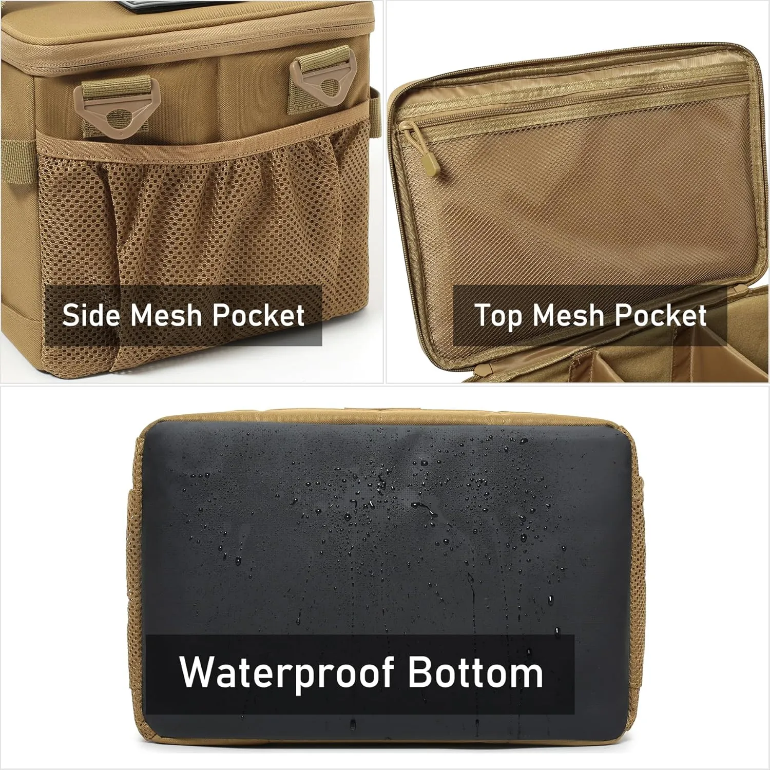 Tactical Camping Storage Bag 18L Tactical Utility Tote Bag Camping Cookware Organizer Trunk Organizer (Khaki)