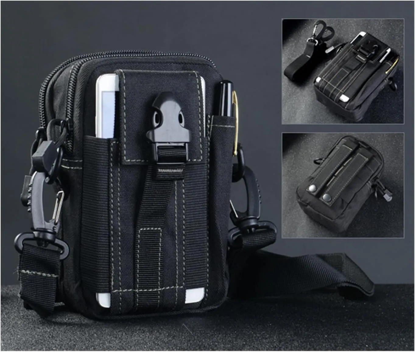 Tactical Waist Packs, Military Molle Compact Waist Bag, Multifunctional Fanny Pack Pouch for Camping Hiking Cycling Hunting Climbing Travel (Black)