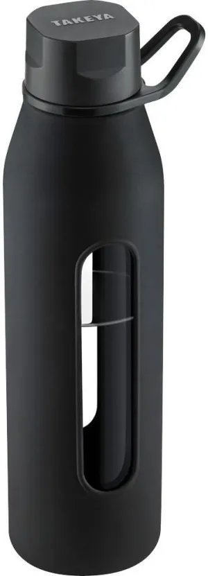 Takeya Glass Water Bottle with Silicone Sleeve and Twist Cap, 22 Ounce, Black