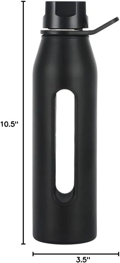 Takeya Glass Water Bottle with Silicone Sleeve and Twist Cap, 22 Ounce, Black