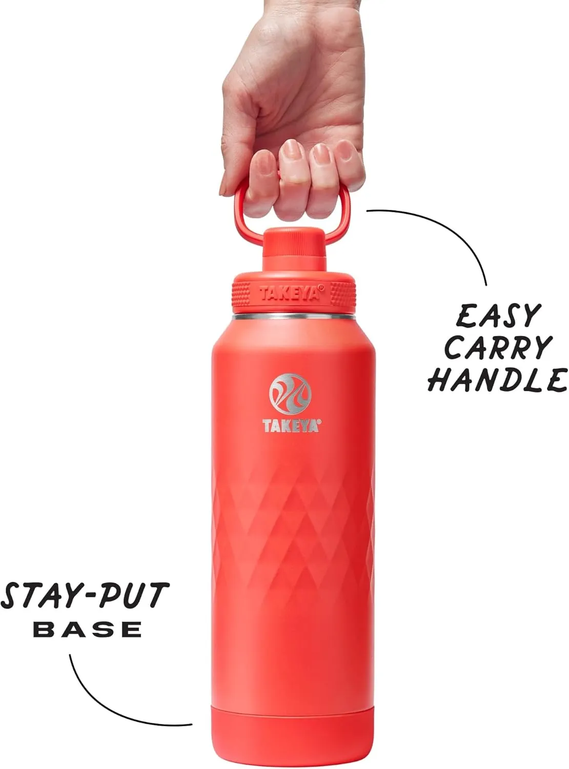 Takeya Sport 40 oz Triple-Insulated Stainless Steel Water Bottle, Spout Lid – Leakproof, Sweatproof, BPA-Free, Keeps Drinks Cold 36 Hrs, Hot 14 Hrs – Crimson