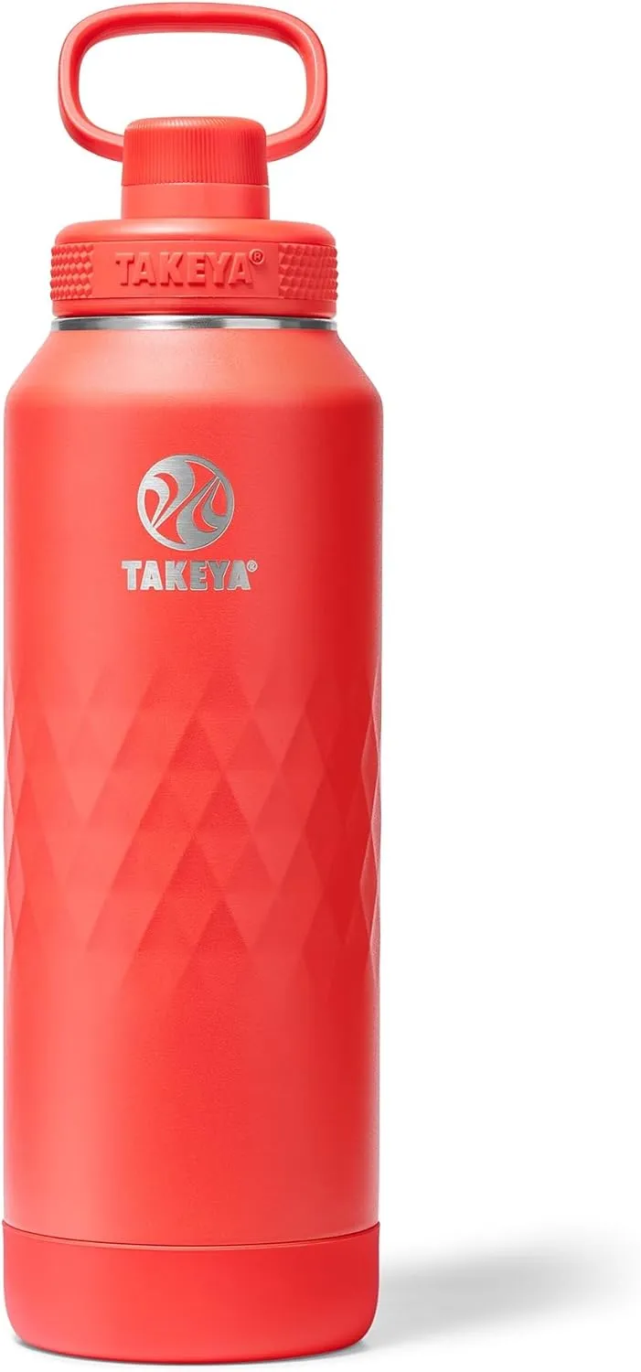 Takeya Sport 40 oz Triple-Insulated Stainless Steel Water Bottle, Spout Lid – Leakproof, Sweatproof, BPA-Free, Keeps Drinks Cold 36 Hrs, Hot 14 Hrs – Crimson