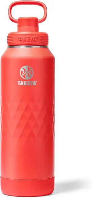 Takeya Sport 40 oz Triple-Insulated Stainless Steel Water Bottle, Spout Lid – Leakproof, Sweatproof, BPA-Free, Keeps Drinks Cold 36 Hrs, Hot 14 Hrs – Crimson