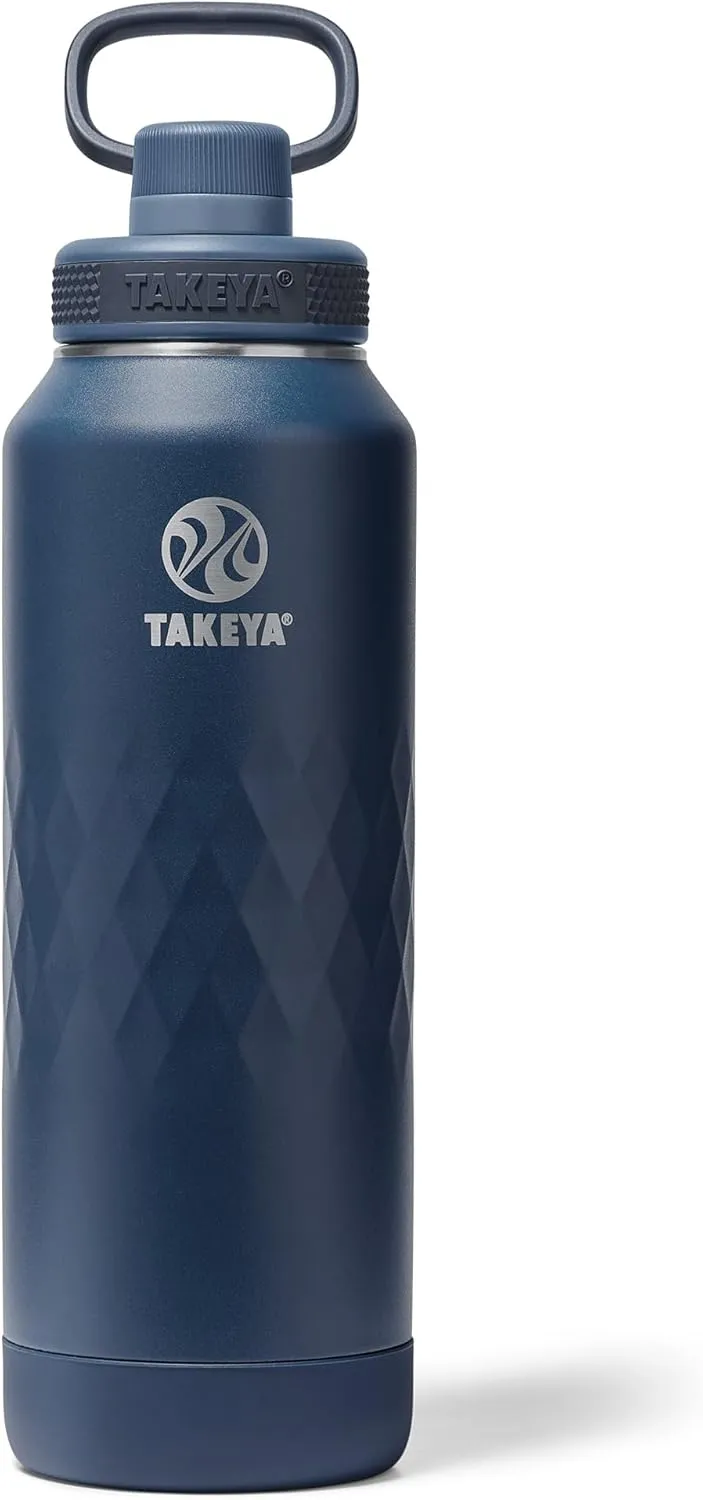 Takeya Sport 40 oz Triple-Insulated Stainless Steel Water Bottle, Spout Lid – Leakproof, Sweatproof, BPA-Free, Keeps Drinks Cold 36 Hrs, Hot 14 Hrs – Indigo