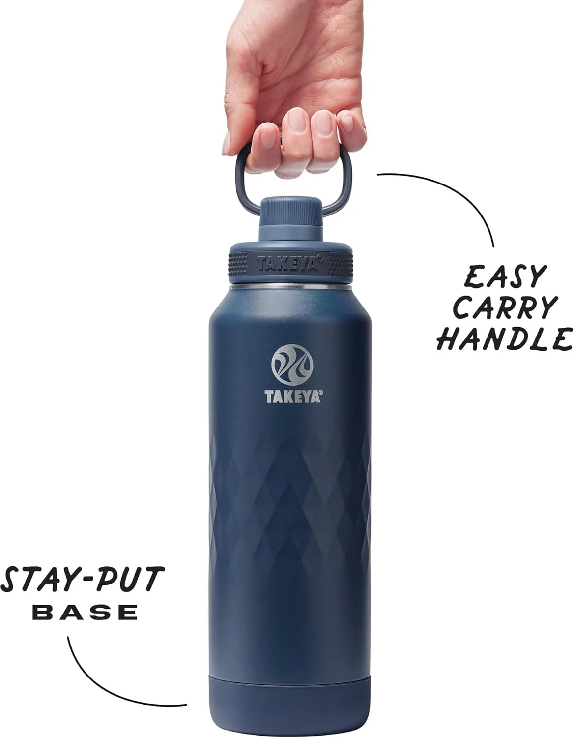 Takeya Sport 40 oz Triple-Insulated Stainless Steel Water Bottle, Spout Lid – Leakproof, Sweatproof, BPA-Free, Keeps Drinks Cold 36 Hrs, Hot 14 Hrs – Indigo